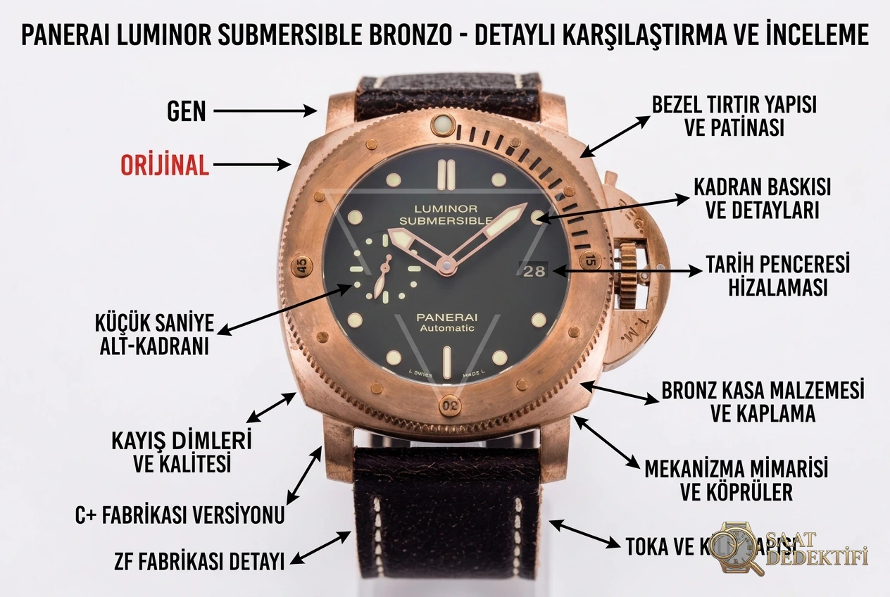 VS Factory Panerai Luminor Submersible Bronzo PAM 382 Söküm ve Parça İncelemesi - Makro Laboratuvar ve Detay İncelemesi