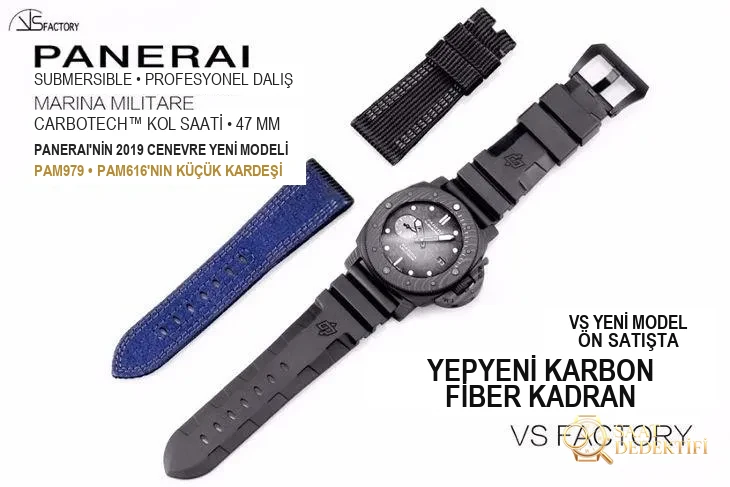 VS Factory Panerai PAM979 karbon fiber saat incelemesi - Fosfor ve Super-LumiNova Gece Görünümü