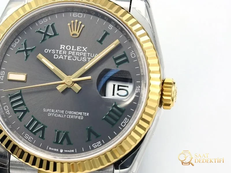 VS Factory Rolex 36 Datejust İki Renk Altın Gri Kadran Roma Rakamlı Replika Saat - VS Saat - Arka Kapak ve Mekanizma Detayı