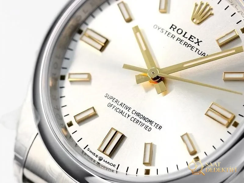 VS Factory Rolex 36 Oyster Perpetual altın akrepli replika kol saati - VS Saat - Arka Kapak ve Mekanizma Detayı
