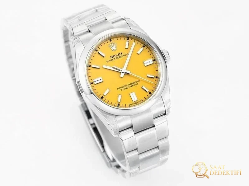 VS Factory Rolex 36 Oyster Perpetual sarı kadran replika kol saati - VS saat - Kasa Profili ve Kurma Kolu İncelemesi