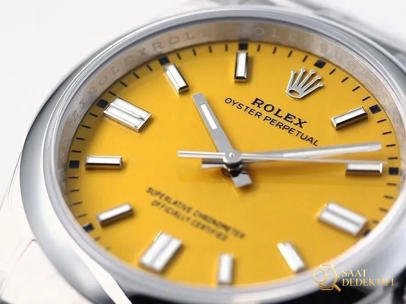 VS Factory Rolex 36 Oyster Perpetual sarı kadran replika kol saati - VS saat - Arka Kapak ve Mekanizma Detayı