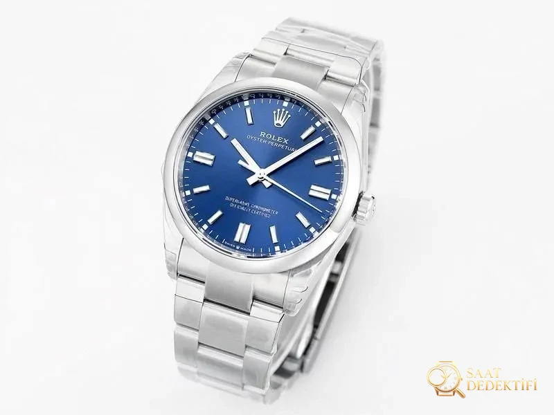 VS Factory Rolex 36 Oyster Perpetual Serisi Mavi Replika Kol Saati - VS Saat - Kadran Detayı ve Bezel İşçiliği