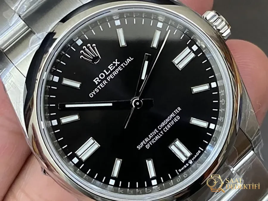 VS Factory Rolex 36 Oyster Perpetual Serisi Siyah Kadranlı Replika Kol Saati - VS Saat - Arka Kapak ve Mekanizma Detayı