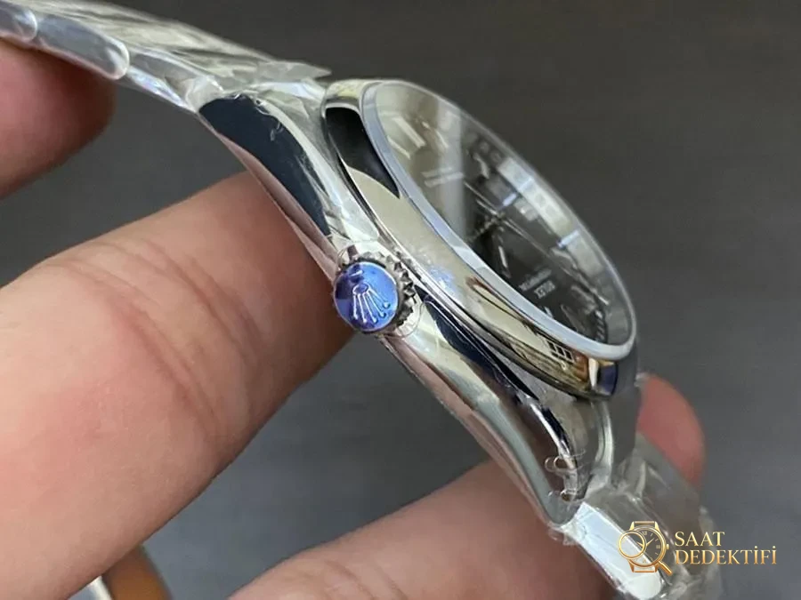 VS Factory Rolex 36 Oyster Perpetual Serisi Siyah Kadranlı Replika Kol Saati - VS Saat - Bilezik, Toka ve Klips Mekanizması