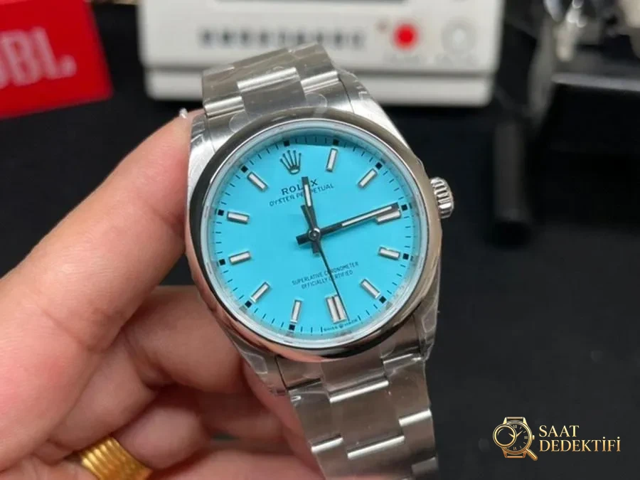 VS Factory Rolex 36 Oyster Perpetual Tiffany Kadranlı Replika Kol Saati - VS Saat - Kadran Detayı ve Bezel İşçiliği