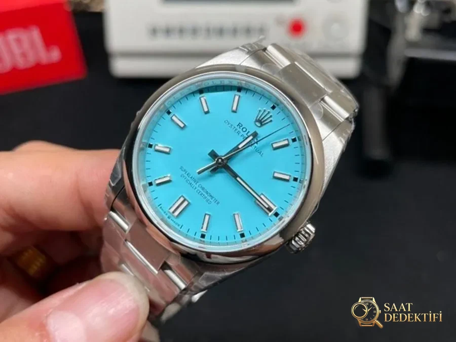 VS Factory Rolex 36 Oyster Perpetual Tiffany Kadranlı Replika Kol Saati - VS Saat - Kasa Profili ve Kurma Kolu İncelemesi