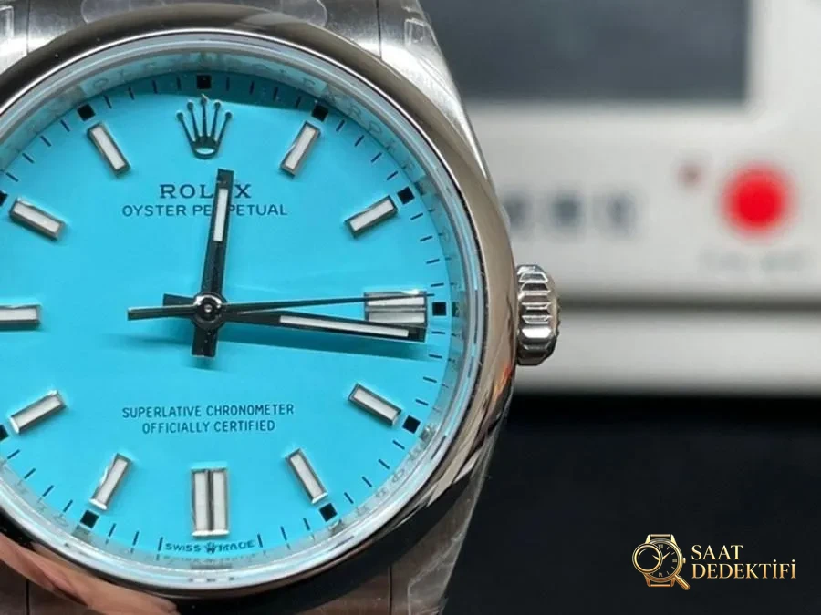 VS Factory Rolex 36 Oyster Perpetual Tiffany Kadranlı Replika Kol Saati - VS Saat - Arka Kapak ve Mekanizma Detayı
