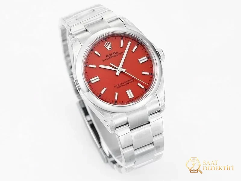 VS Factory Rolex 36 Oyster Perpetual Turuncu-Kırmızı Replika Kol Saati - VS Saat - Kasa Profili ve Kurma Kolu İncelemesi