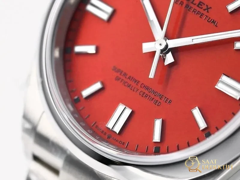 VS Factory Rolex 36 Oyster Perpetual Turuncu-Kırmızı Replika Kol Saati - VS Saat - Arka Kapak ve Mekanizma Detayı