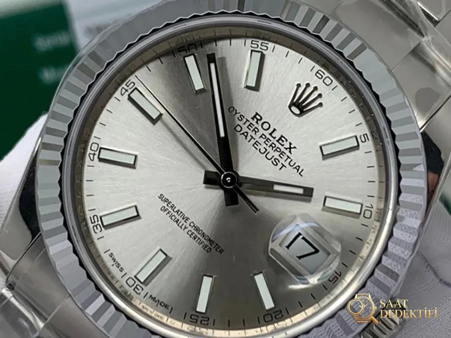 VS Factory Rolex 41 Datejust Gri Kadran Replika Saat - VS - Kadran Detayı ve Bezel İşçiliği