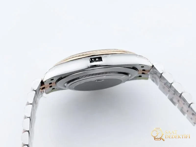 VS Factory Rolex 41 Datejust İki Renk Altın Şarap Kırmızısı Kadran Replika Saat - VS Saat - Makro Kadran ve İndeks İşçiliği