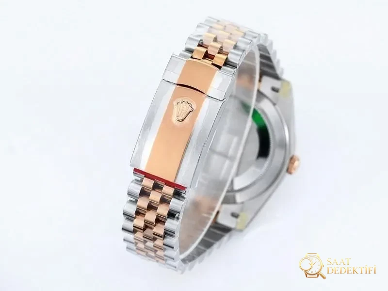 VS Factory Rolex 41 Datejust İki Renk Altın Şarap Kırmızısı Kadran Replika Saat - VS Saat - Bilekte Duruş ve Kasa Orantısı