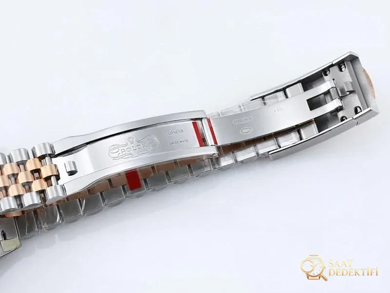 VS Factory Rolex 41 Datejust İki Renk Altın Şarap Kırmızısı Kadran Replika Saat - VS Saat - Fosfor ve Super-LumiNova Gece Görünümü