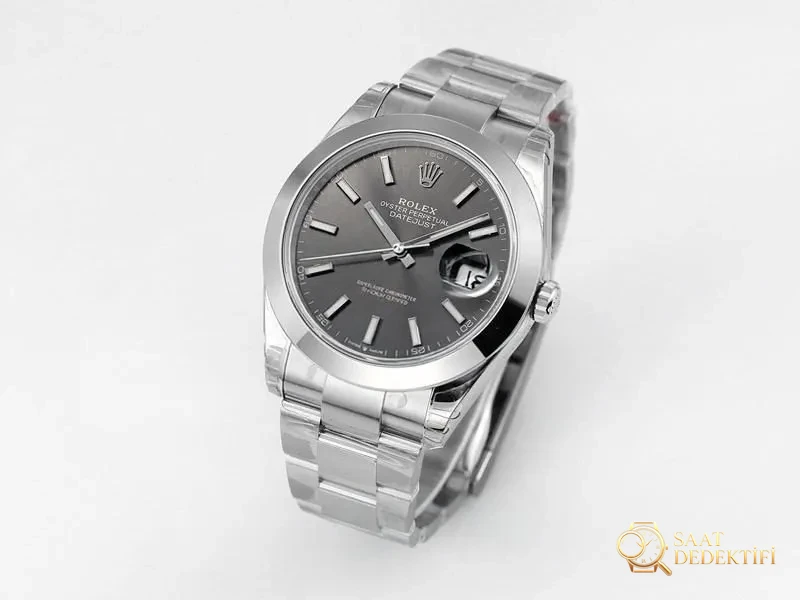 VS Factory Rolex 41 Datejust Işıklı Gri Kadran Replika Kol Saati - VS Saat - Kadran Detayı ve Bezel İşçiliği