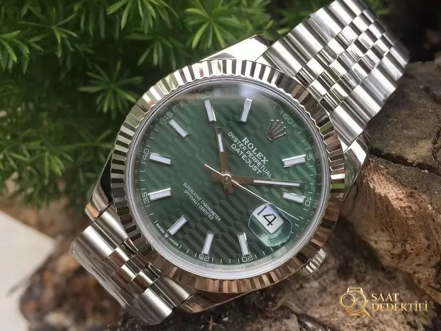 VS Factory Rolex 41 Datejust yeşil kareli kadran replika saat detaylı inceleme - VS Datejust saat - Kadran Detayı ve Bezel İşçiliği