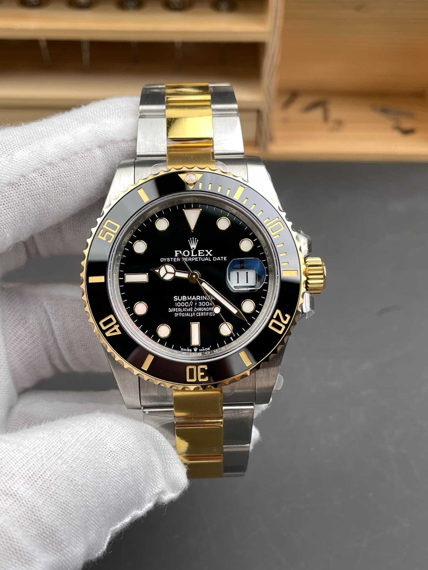 VS Factory Rolex 41 iki renk altın-çelik siyah Submariner, Dandong 3235 mekanizma, 186 g ağırlıkla işçiliği nasıl? — 1. fotoğraf