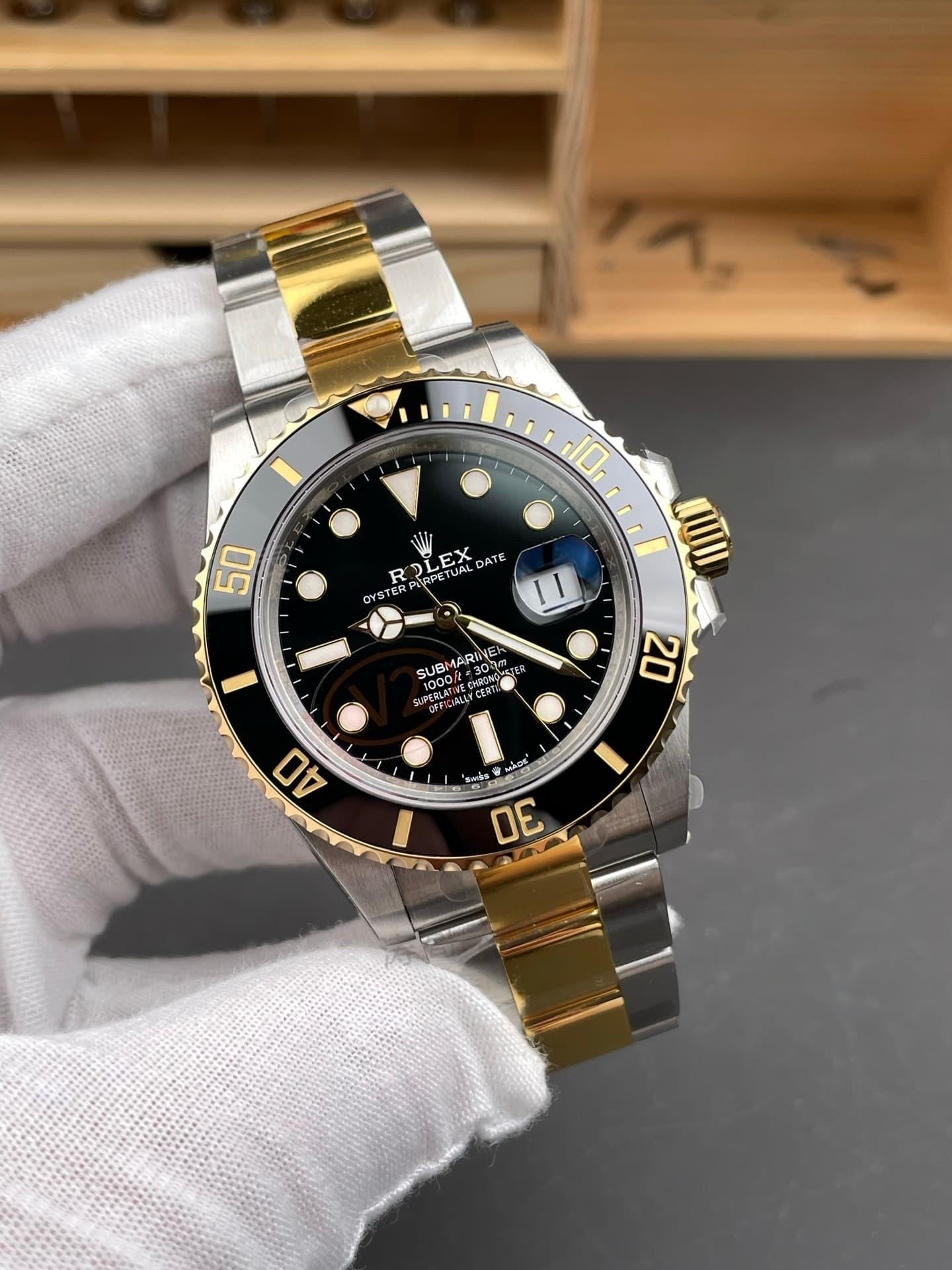 VS Factory Rolex 41 iki renk altın-çelik siyah Submariner, Dandong 3235 mekanizma, 186 g ağırlıkla işçiliği nasıl? — 4. fotoğraf