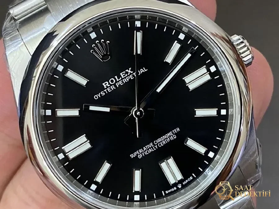 VS Factory Rolex 41 Oyster Perpetual Serisi Siyah Kadran Replika Kol Saati - VS Saat - Kadran Detayı ve Bezel İşçiliği