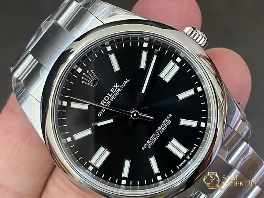 VS Factory Rolex 41 Oyster Perpetual Serisi Siyah Kadran Replika Kol Saati - VS Saat - Arka Kapak ve Mekanizma Detayı