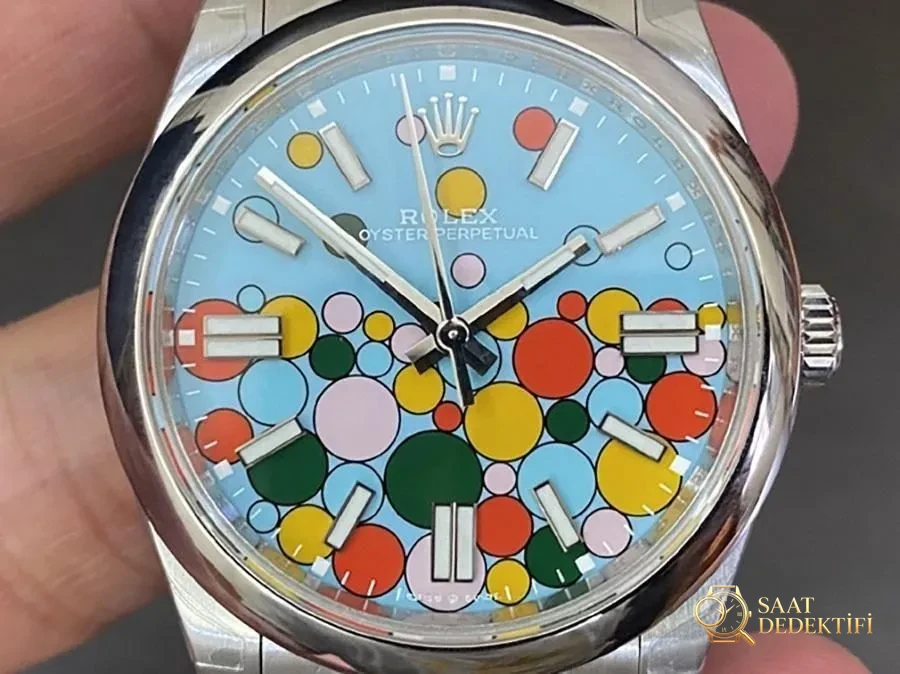 VS Factory Rolex 41 Oyster Perpetual serisi Tiffany mavisi replika kol saati - VS Saat - Arka Kapak ve Mekanizma Detayı