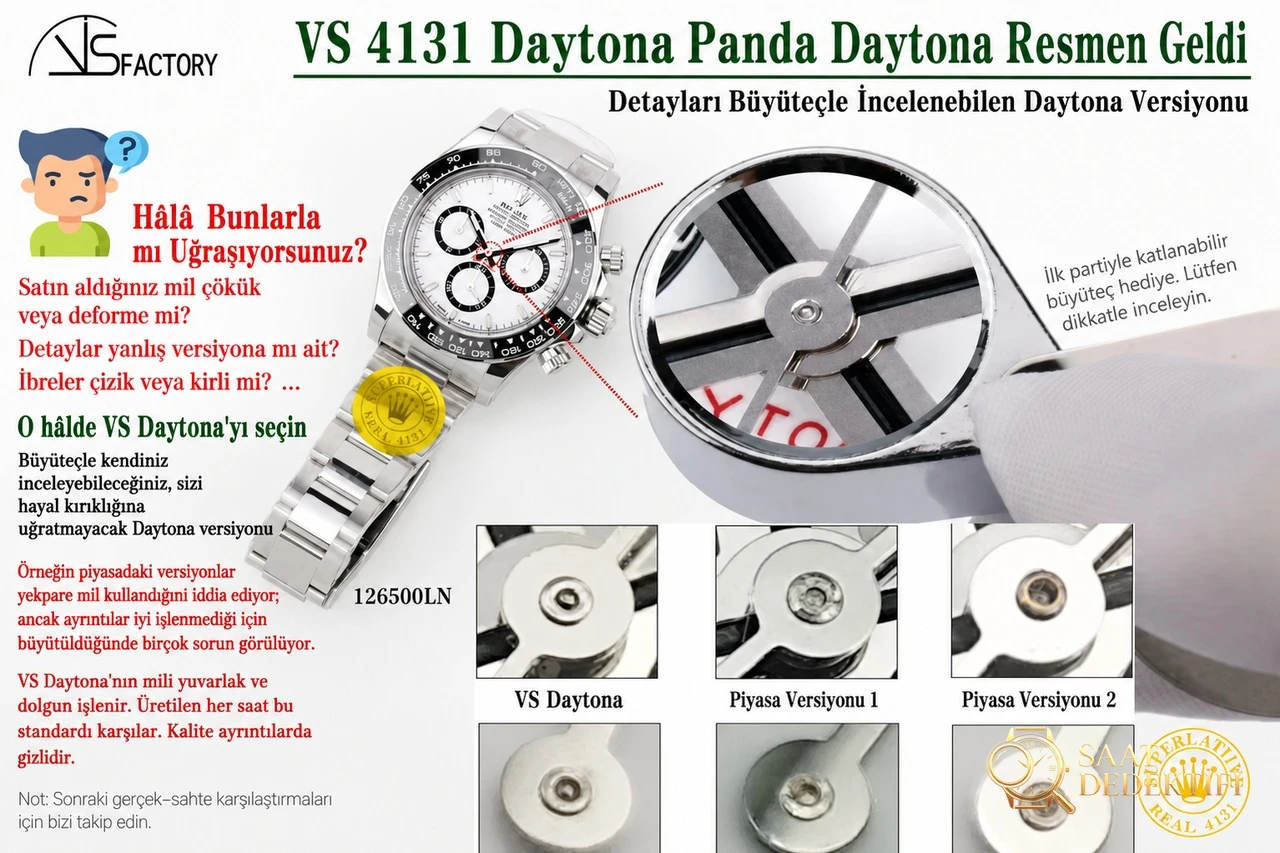 4131 panda Daytona, 4131 yeşil altın Daytona, Clean Factory Rolex, N4131 mekanizma