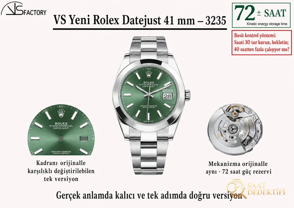 VS Factory Rolex 41 mm Datejust 3235 mekanizmalı saat alınmaya değer mi - Kadran Detayı ve Bezel İşçiliği