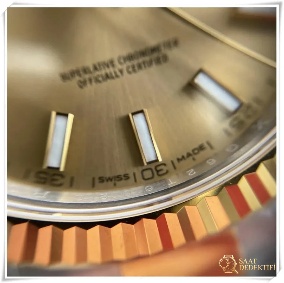 VS Factory Rolex altın-çelik Datejust 41 mm 3235 mekanizmalı replika saatin kalitesi iyi mi? - Makro Kadran ve İndeks İşçiliği