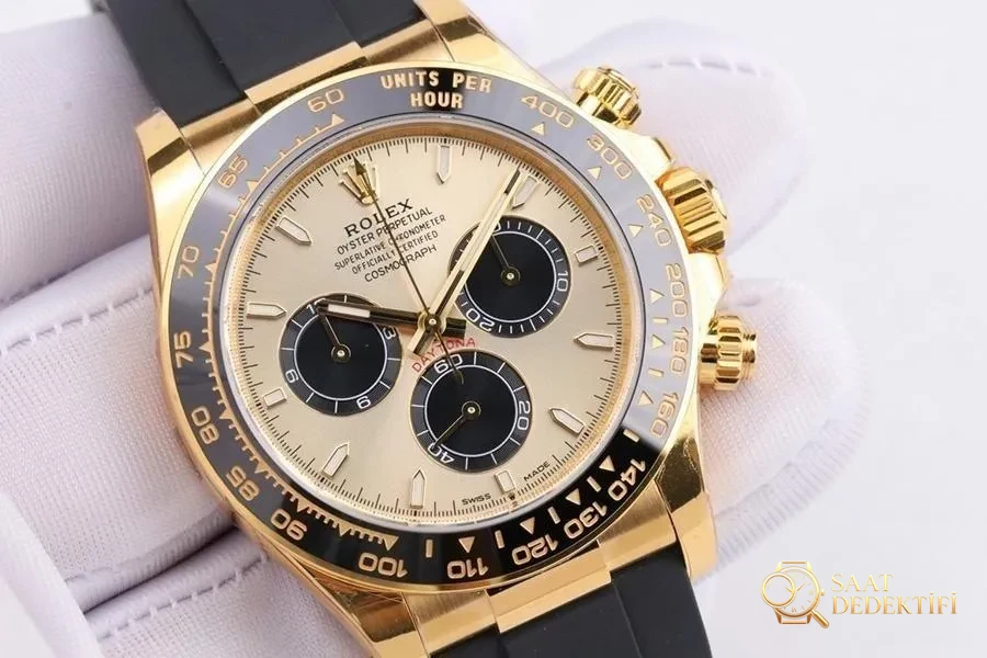 VS Factory Rolex altın-kauçuk Daytona 4131 replika saat detaylı incelemesi - VS Daytona nasıl - Kadran Detayı ve Bezel İşçiliği