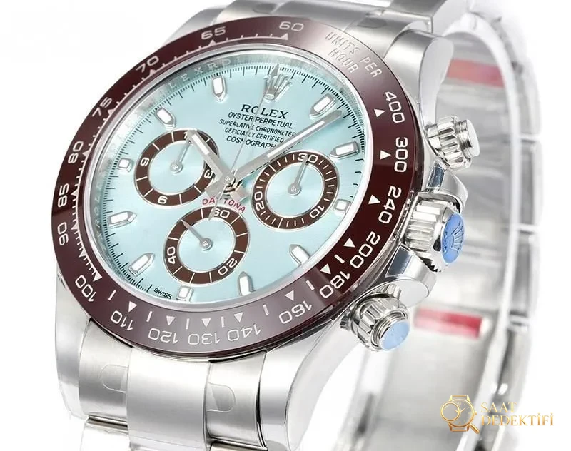 VS Factory Rolex Buz Mavisi Daytona Replika Saat - 4130 Model Daytona - Kasa Profili ve Kurma Kolu İncelemesi