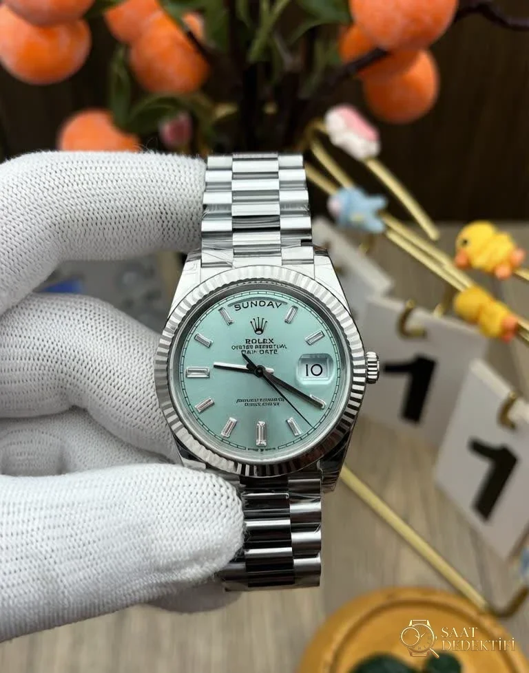VS Factory Rolex Day-Date 40 Ice Blue Baguette Diamond Dial and President Bracelet