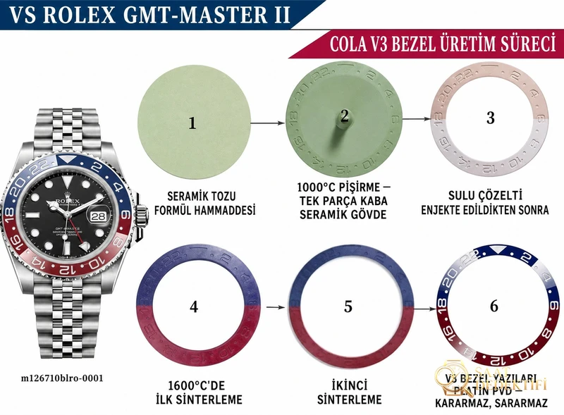 VS Factory Rolex Cola bezel gerçek-replika karşılaştırması - Kadran Detayı ve Bezel İşçiliği