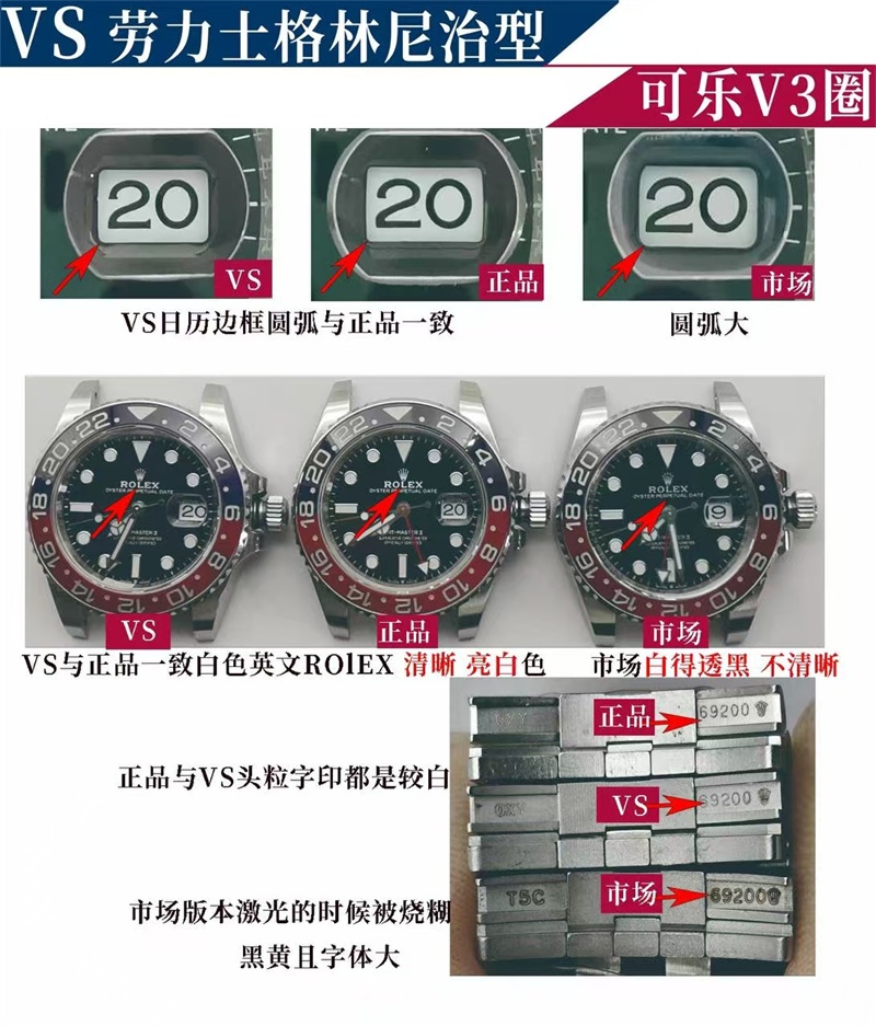 VS Factory Rolex Cola bezel gerçek-replika karşılaştırması — 8. fotoğraf