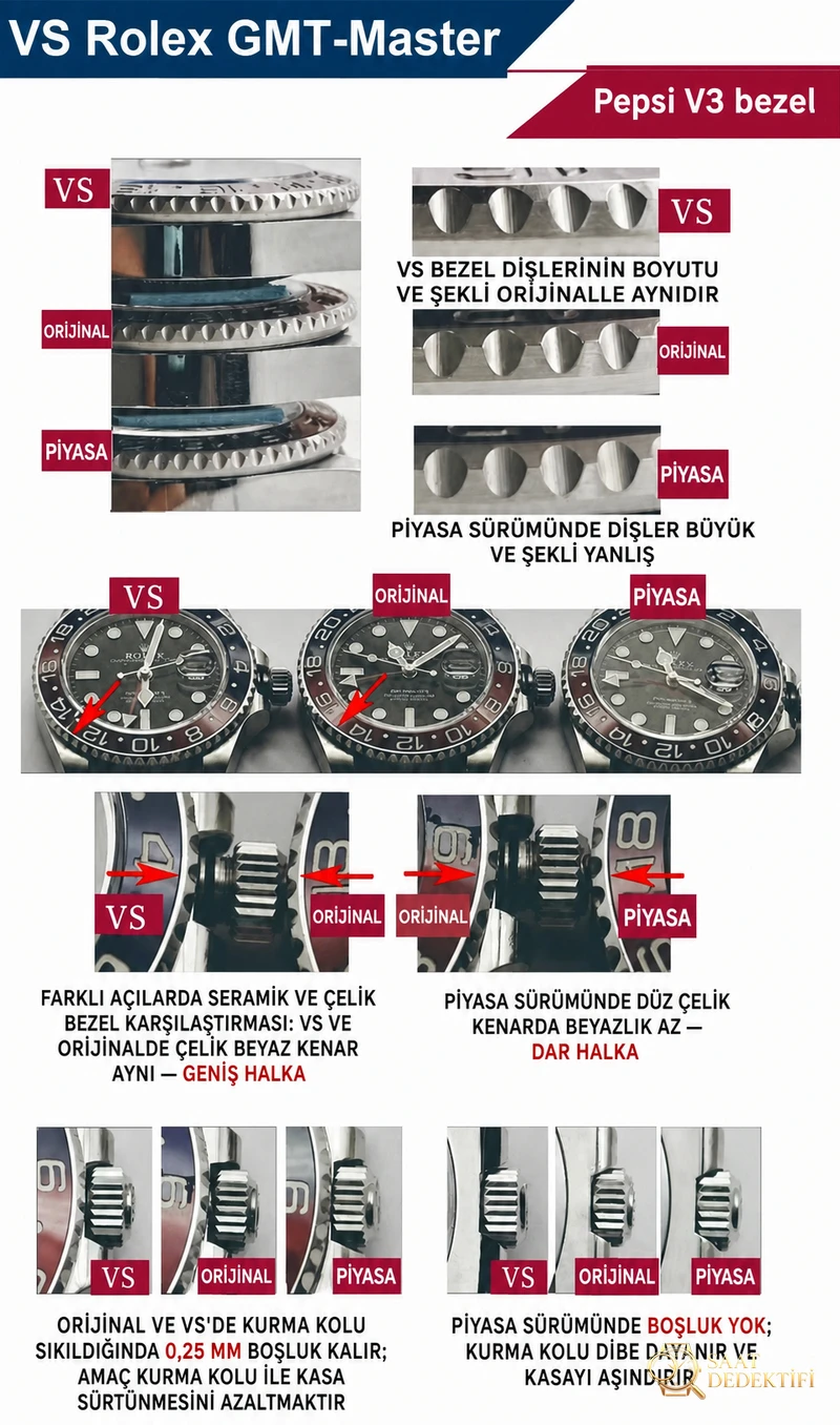 VS Factory Rolex Cola bezel gerçek-replika karşılaştırması - Fosfor ve Super-LumiNova Gece Görünümü
