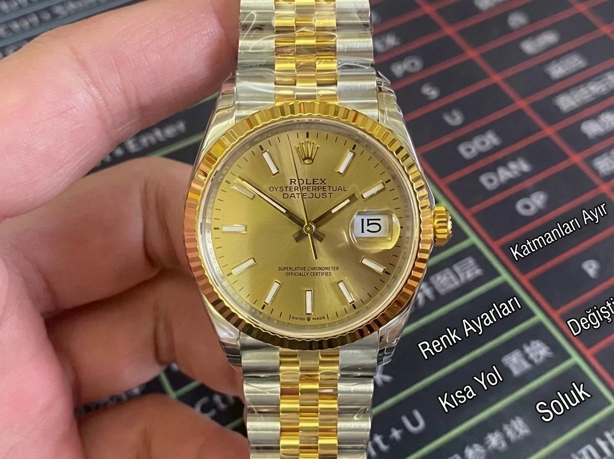 VS Factory Rolex Datejust 36 126233-0015 Replika Kol Saati - VS Saat - Kadran Detayı ve Bezel İşçiliği