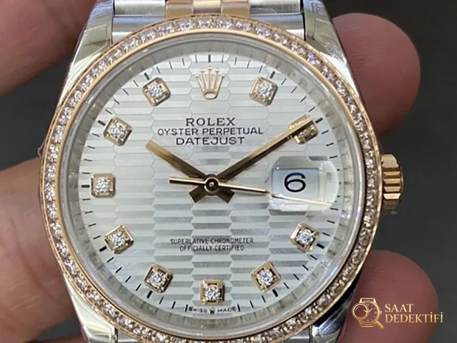 VS Factory Rolex Datejust 36 126281-0027 Replika Saat - VS Saat - Kadran Detayı ve Bezel İşçiliği