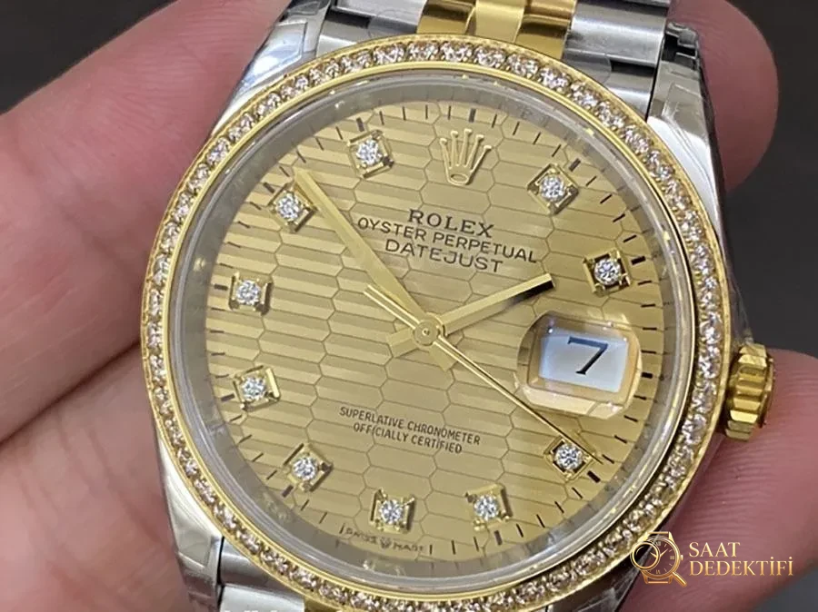 VS Factory Rolex Datejust 36 126283-0031 Replika Saat - VS Saat - Kadran Detayı ve Bezel İşçiliği