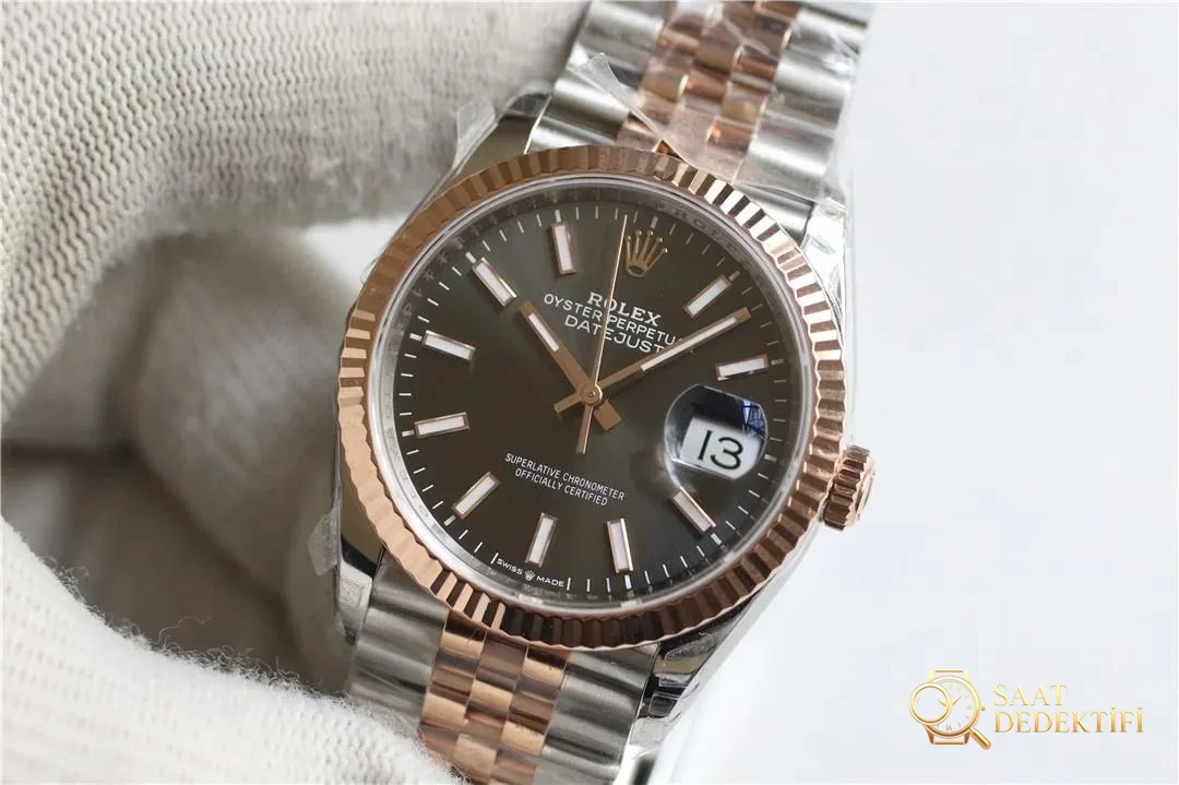 VS Factory Rolex Datejust 36 çelik-rose gold gri kadranlı m126231-0013 kalitesi nasıl? - Kadran Detayı ve Bezel İşçiliği