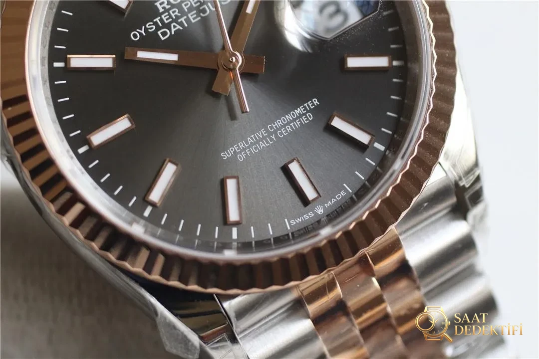 VS Factory Rolex Datejust 36 çelik-rose gold gri kadranlı m126231-0013 kalitesi nasıl? - Makro Kadran ve İndeks İşçiliği