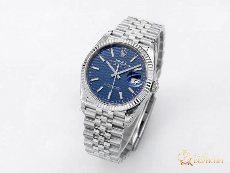 VS Factory Rolex Datejust 36 Blue Plaid Pattern Replica Wristwatch - VS Watch - Dial Detail and Bezel Workmanship