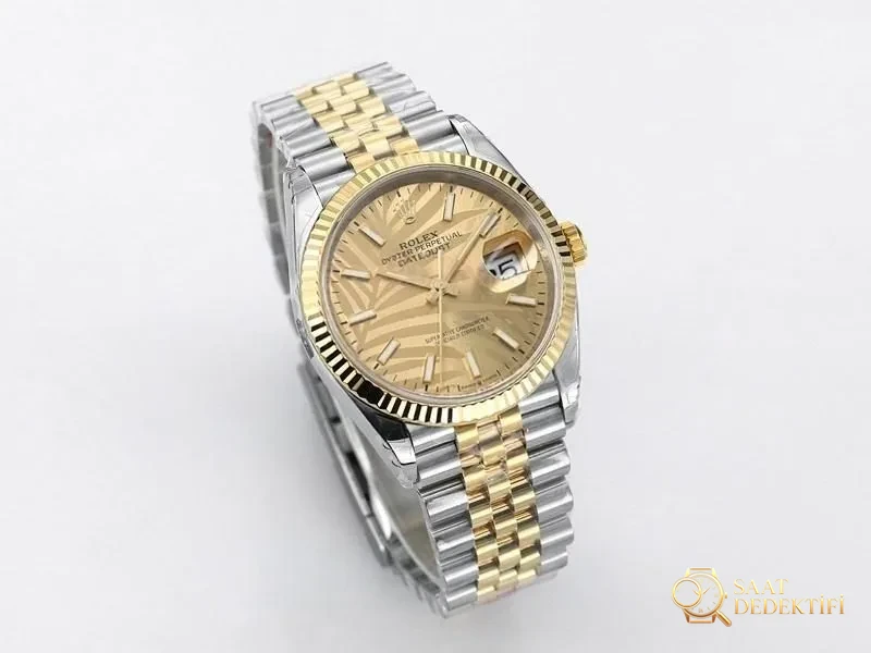 VS Factory Rolex Datejust 36 Two-Tone Altın Model Altın Rengi Kadranlı Replika Saat - VS Saat - Kasa Profili ve Kurma Kolu İncelemesi