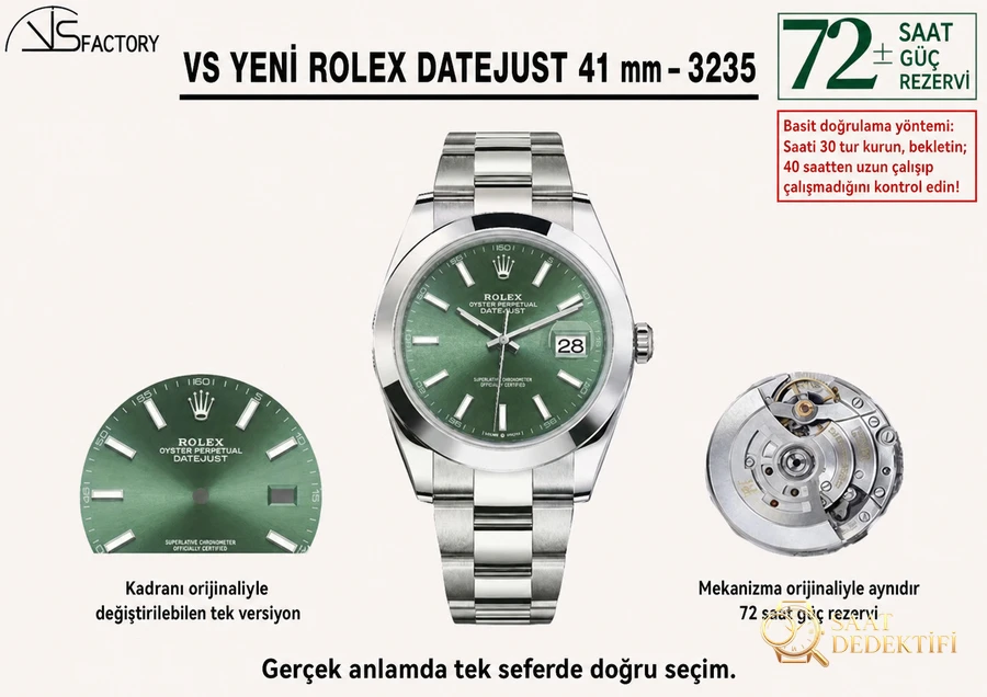 VS Factory Rolex Datejust 41 126300-0020 Replika Saat - VS Saat - Klips Kilidi ve Lazer Damgalar