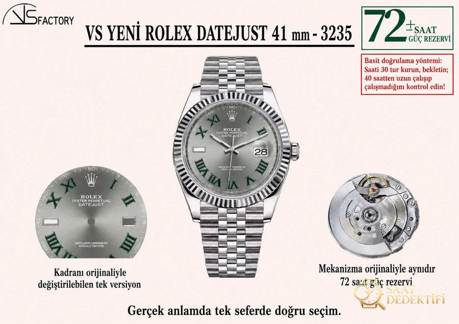 VS Factory Rolex Datejust 41 126334-0022 replika saat - VS Saat - Klips Kilidi ve Lazer Damgalar