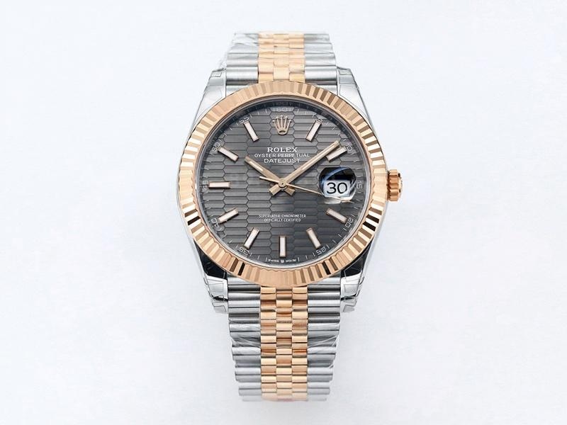 VS Factory Rolex Datejust 41 Everose Altın Gri Kareli Kadran Replika Kol Saati - VS Saat — 1. fotoğraf