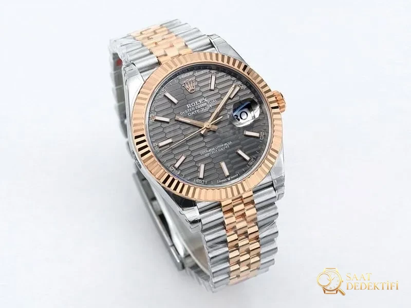 VS Factory Rolex Datejust 41 Everose Gold Grau kariertes Zifferblatt Replik-Armbanduhr – VS-Uhr – Gehäuseprofil und Kronenbewertung