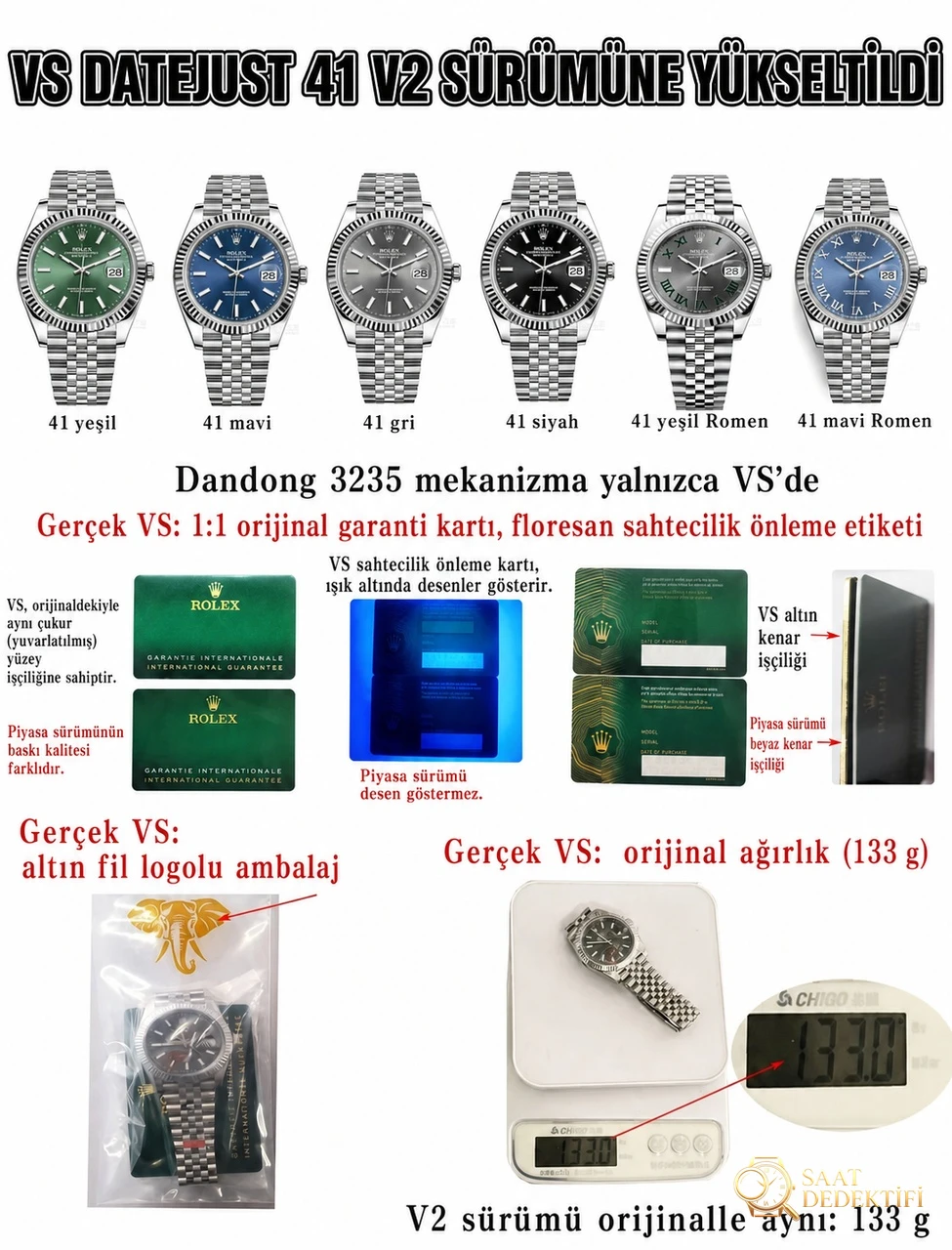 VS Factory Rolex Datejust 41 mm, Dandong 3235 mekanizmalı V2 versiyonu nasıl ayırt edilir? - Kasa Profili ve Kurma Kolu İncelemesi