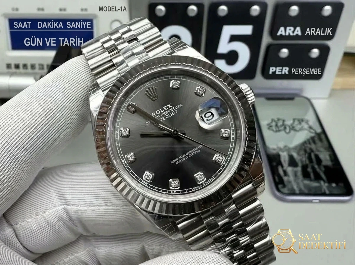 VS Factory Rolex Datejust 41 mm Gri Kadran Dandong 3235 Mekanizma İşçilik İncelemesi - Kadran Detayı ve Bezel İşçiliği