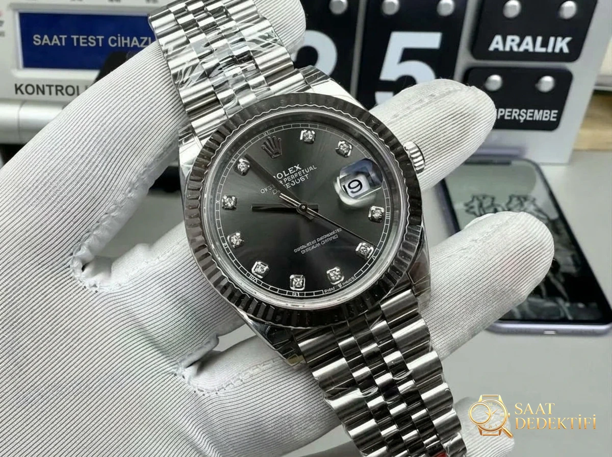 VS Factory Rolex Datejust 41 mm Gri Kadran Dandong 3235 Mekanizma İşçilik İncelemesi - Kasa Profili ve Kurma Kolu İncelemesi