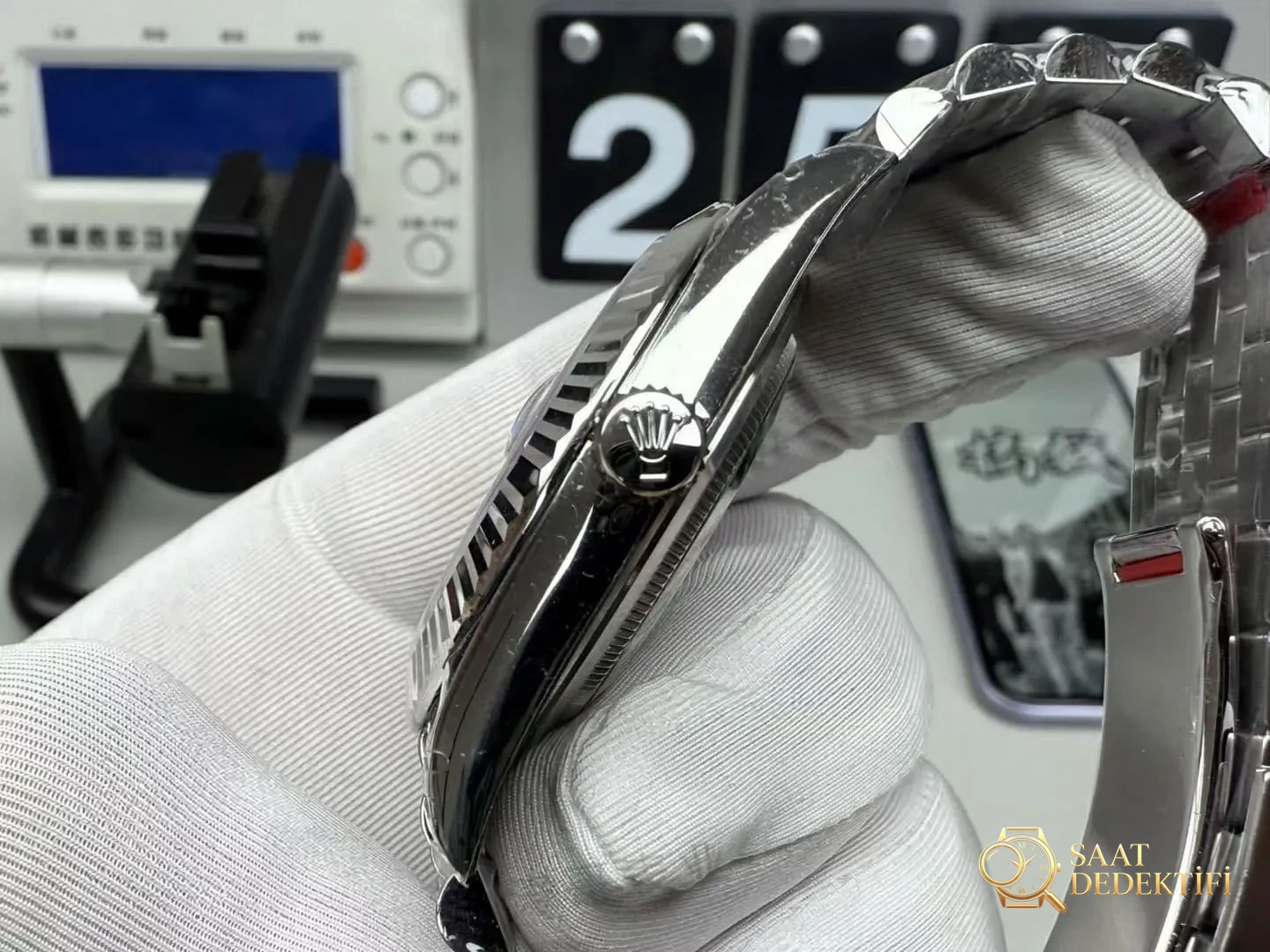 VS Factory Rolex Datejust 41 mm Gri Kadran Dandong 3235 Mekanizma İşçilik İncelemesi - Makro Kadran ve İndeks İşçiliği