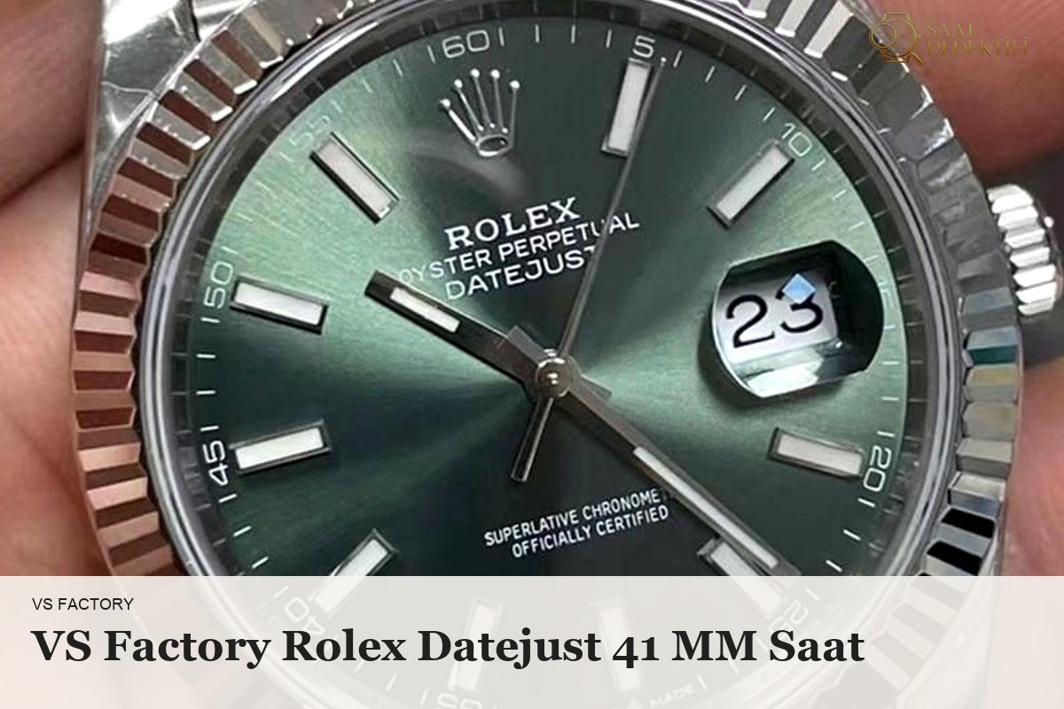 VS Factory Rolex Datejust 41mm Gümüş Kadran Fluted Bezel Detayı İncelemesi - ön görünüm